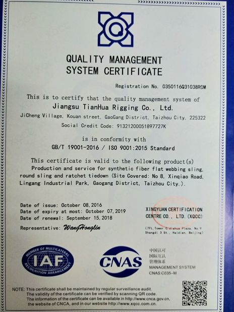 Китай JiangSu Tianhua Rigging Co., Ltd Сертификаты